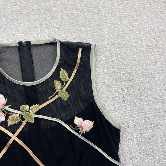 Joseph Ribkoff Sheer Sleeveless Top Womens Black Floral Embroidery Cocktail Read - Picture 2 of 11